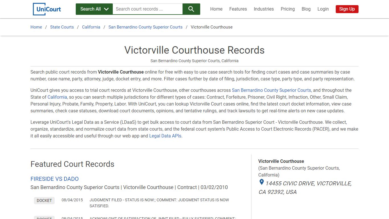 Victorville District Courthouse Records | San Bernardino | UniCourt